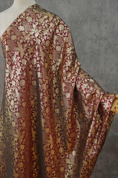 Gold Thread Jacquard Fabric: 3D Foil Flower Texture, 63" Wide - By The Meter