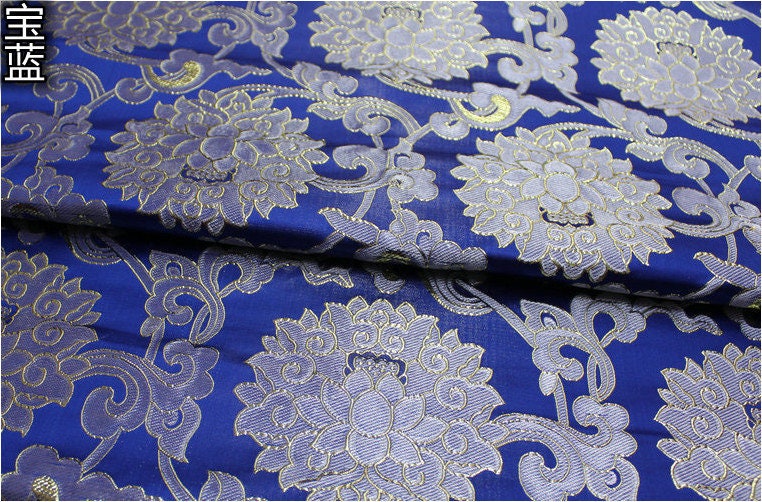 Lotus Flower Silk Brocade Fabric: Retro Chinese Decor (29.5"W)