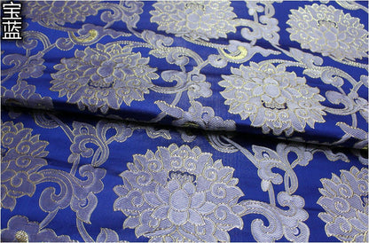 Lotus Flower Silk Brocade Fabric: Retro Chinese Decor (29.5"W)
