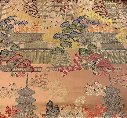Tissu brocart Kinran japonais : Architecture ancienne, tissu à coudre à motifs floraux