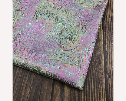 Peacock Feather Brocade Fabric: Magenta Floral Chinese Silk Rayon Blend