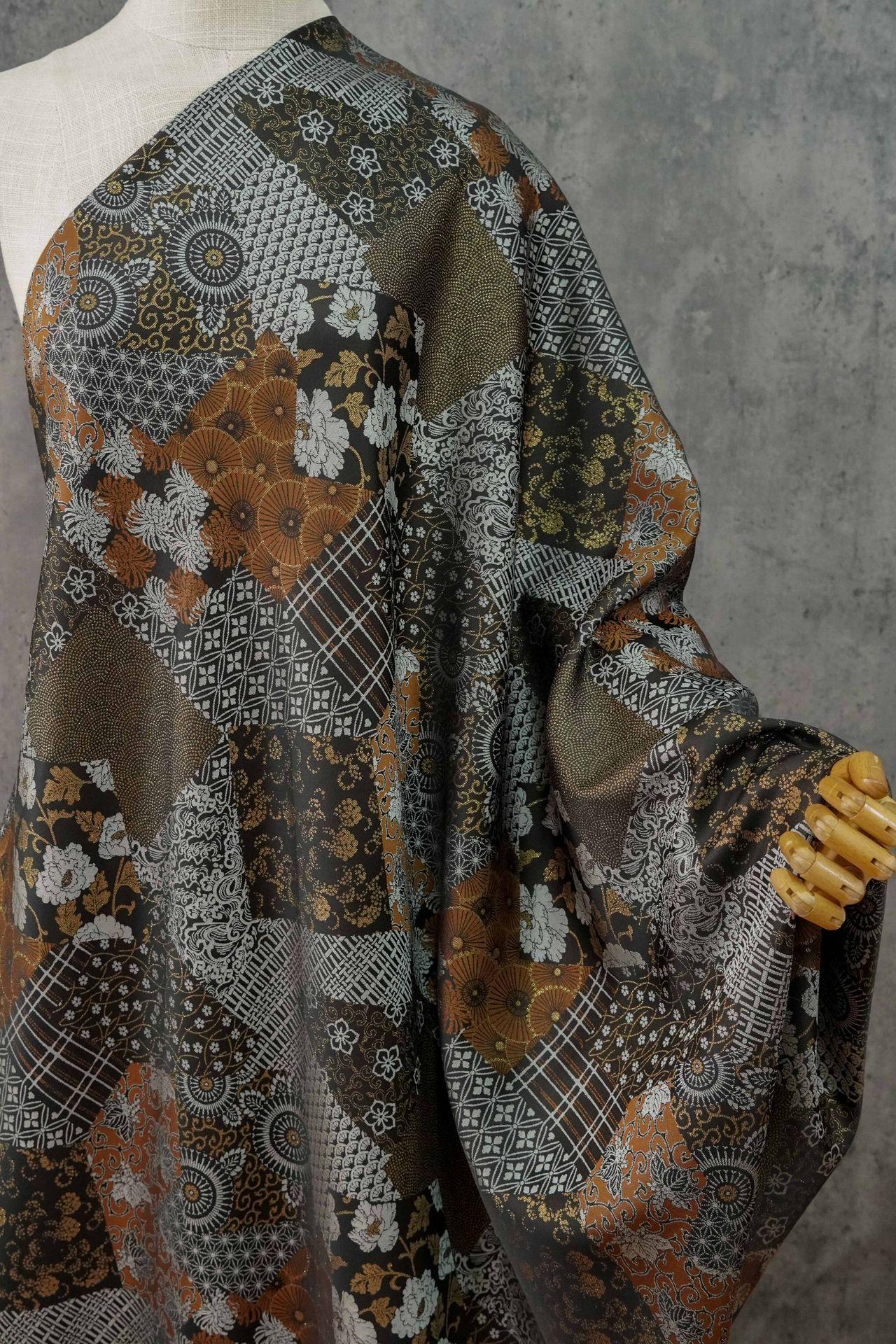 Japanese Floral Patchwork Fabric | Sashiko Style Quilting Material, 58"W