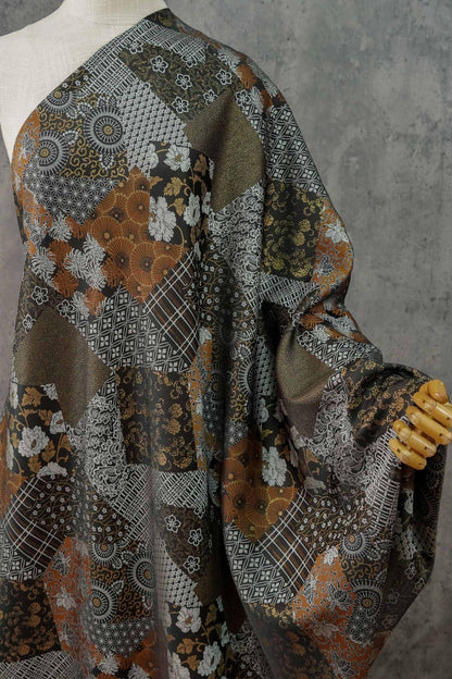 Japanese Floral Patchwork Fabric | Sashiko Style Quilting Material, 58"W