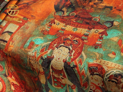 Dunhuang Murals Linen Fabric: Asian Style Upholstery & Sewing, 55"W