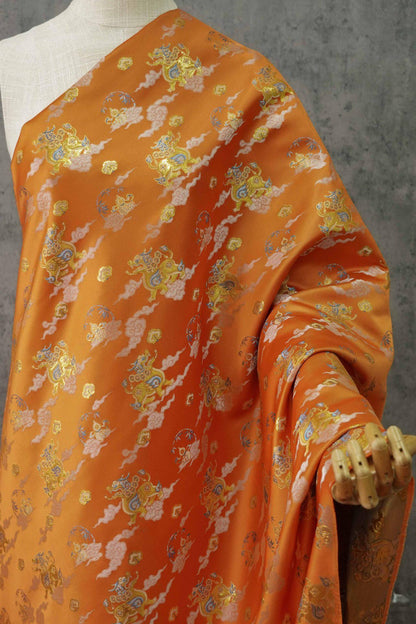 Gold Thread Brocade Fabric: Mongolian Tibetan Style, 60"W, By The Meter
