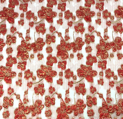 Metallic Floral Jacquard Organza Fabric: 57"W Bronzing Dress Fabric
