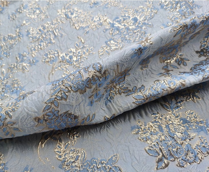 Gold Thread Floral Jacquard Fabric: 3D Texture Designer Sewing Material