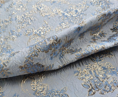 Gold Thread Floral Jacquard Fabric: 3D Texture Designer Sewing Material