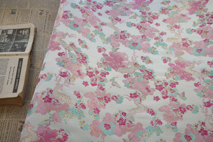 White Deer Jacquard Fabric: Gold Thread Embossed Upholstery, 65"W