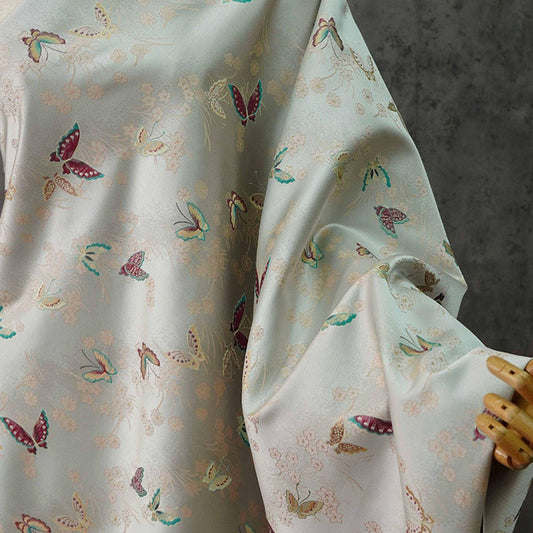 Tissu brocart jacquard papillon : damas de style japonais (au mètre)