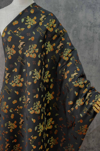 Luxury Cat & Persimmon Jacquard Fabric with Gold Accents for Handbags, 65"Wide