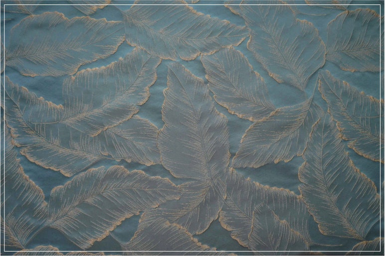 Gold Thread Leaf Jacquard Fabric: 3D Texture Upholstery, 57" Wide