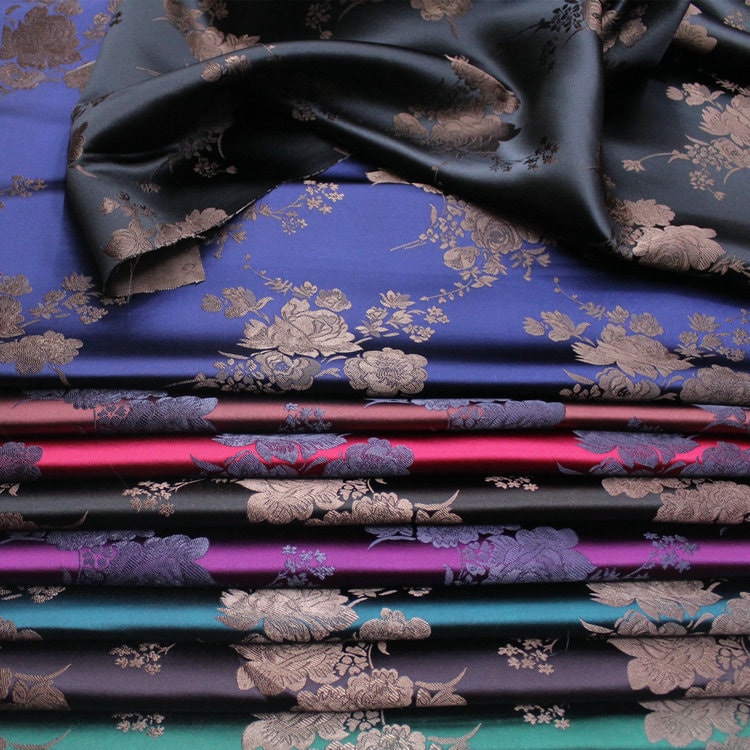 Tissu brocart jacquard à motifs floraux : mélange de soie et de rayonne de style chinois