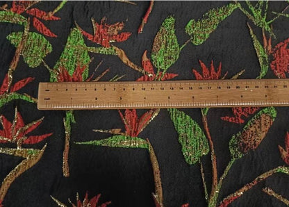 Black Embossed Jacquard Fabric: Gold Thread Yarn-Dyed Design, 55"W