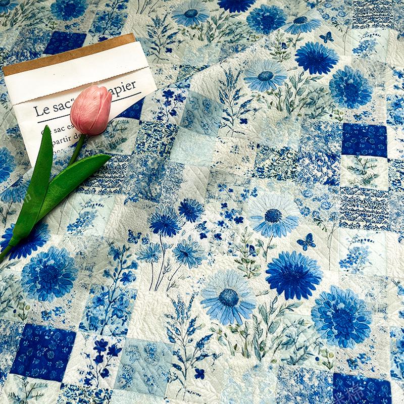 Blue Floral Cotton Fabric: 20s Print, Quilting, Dressmaking - 55" Wide