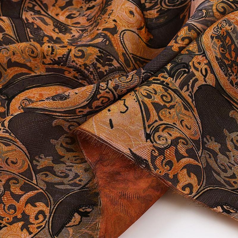 Traditional Fortune Symbol Brocade Fabric with Geometric Motifs by the Yard, 59" Wide