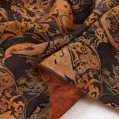 Traditional Fortune Symbol Brocade Fabric with Geometric Motifs by the Yard, 59" Wide
