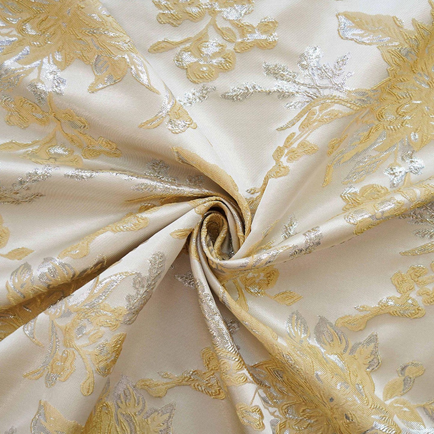 Tissu jacquard à motif floral : texture 3D à fil argenté, largeur 135 cm