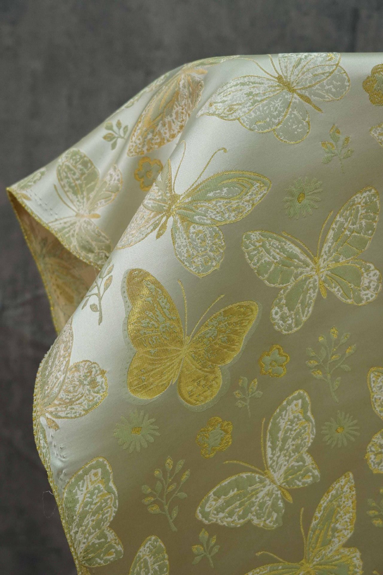 Gold Butterfly Brocade Fabric: Nishijin Kimono Style, 60" Wide