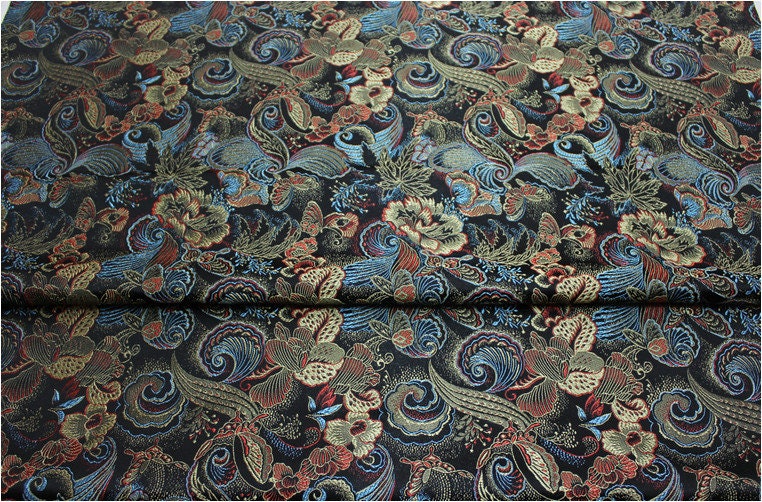 Tissu brocart de soie pivoine papillon : 150 cm de large, tissu de mariage chinois