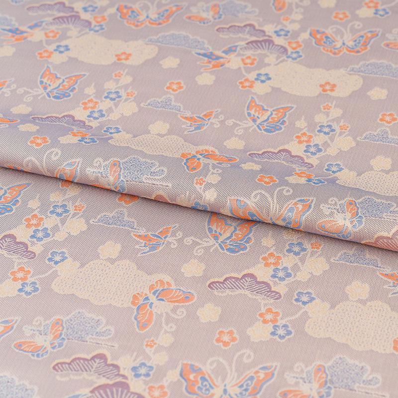 Nishijin Woven Silk Brocade: Gold Butterfly Floral Fabric, 59" Wide - Poppylollipop