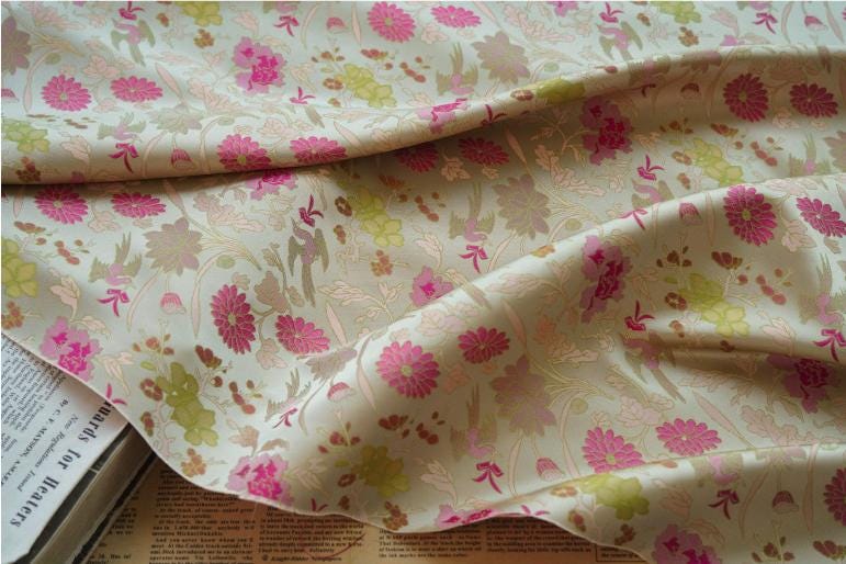 Gold Thread Floral Jacquard Fabric: 3D Texture, 55" Wide