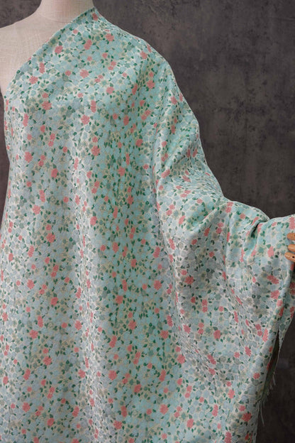 Blue & Pink Floral Jacquard Fabric - 63"W Chinese Style