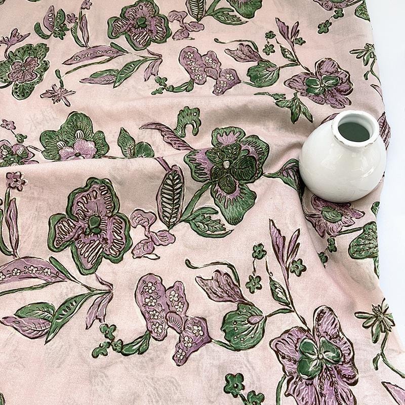 Pink Floral Jacquard Fabric ��� Embroidered Cott" Wide