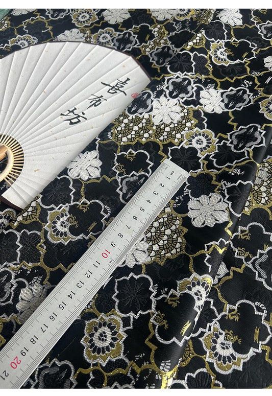 Kirin Nishijin Black Foil Silk Brocade Fabric - 59" Wide