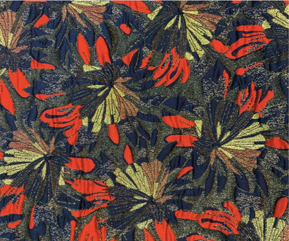 Gold Thread Jacquard Fabric: Vintage Floral African Style, 55" Wide