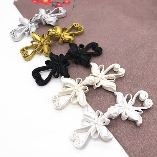 Boutons de cheongsam papillon en satin : attaches décoratives en forme de nœud (paire)