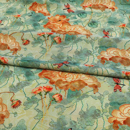 Lotus Lightweight Brocade Jacquard Fabric ��� Shiny Floral Material for Cheongsam & D