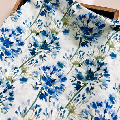 Floral Cotton Fabric: Blue Flower Print, 59" Wide, Sewing Quilting