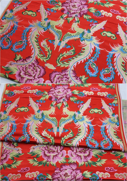 Tissu brocart de soie Red Phoenix : Matière traditionnelle pour robes de mariée