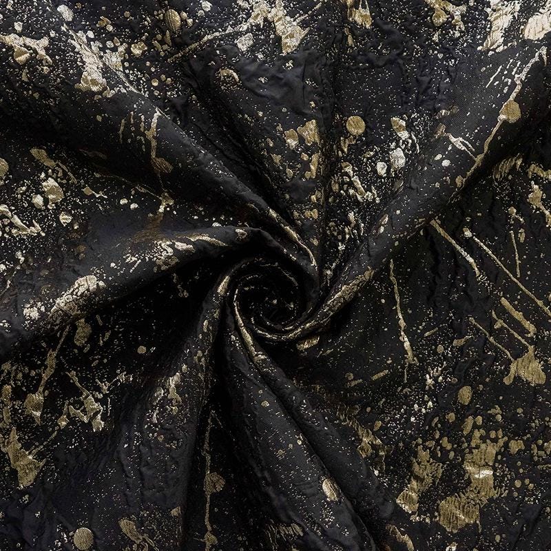 Gold Thread Jacquard Fabric: Retro Abstract Upholstery, Costume, Bag - 54"W