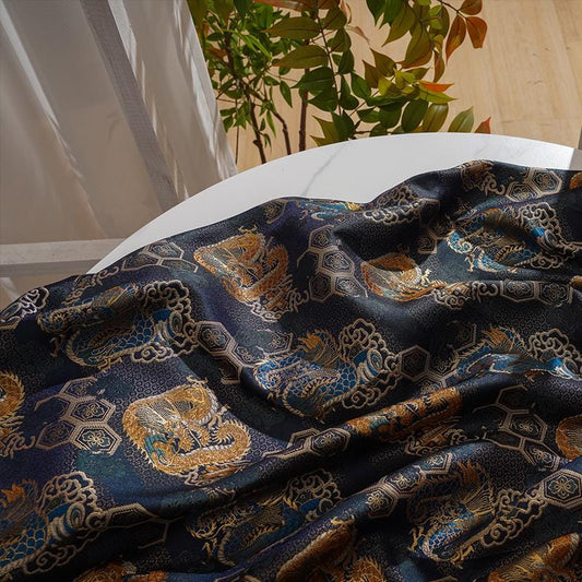 Nishijin Brocade Fabric ��� Navy Chrysanthemum Dragon Kimono Ma