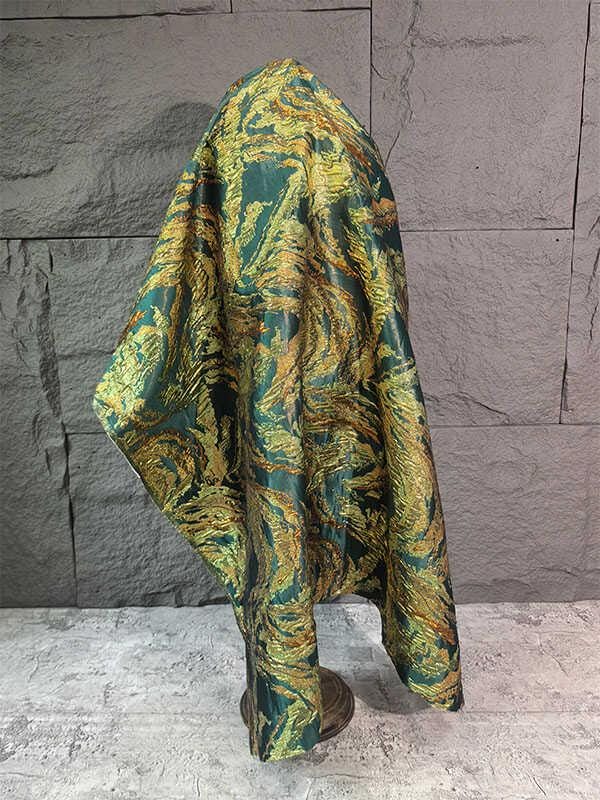 Gold Thread Jacquard Fabric: Green Mountain Upholstery, Costume, Decor (59" W)