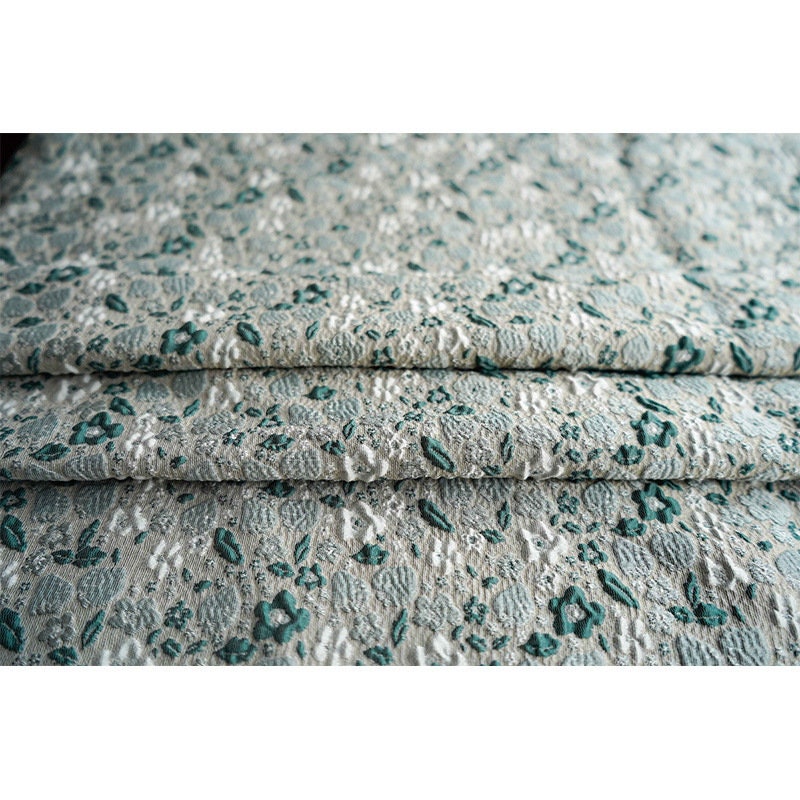 Jade Green Floral Jacquard Fabric: Embossed 3D Upholstery, Costume, Decor