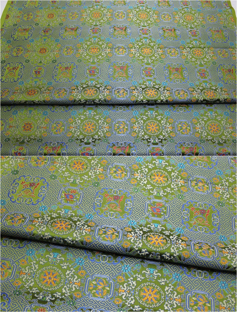 Tissu brocart à motif Thangka : satin jacquard tibétain (29,5 po de largeur)
