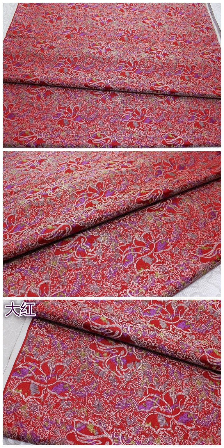 Silk Brocade Fabric: Peony Flower Design, 29.5" Wide - By the Meter