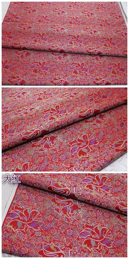 Silk Brocade Fabric: Peony Flower Design, 29.5" Wide - By the Meter