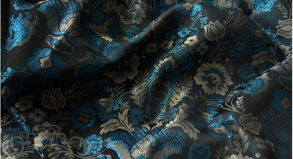 Blue Dandelion Paisley Jacquard Fabric: Ethnic Style Woven Upholstery, 59" Wide