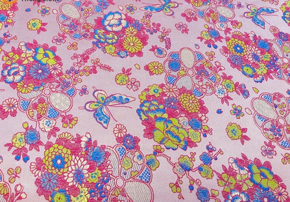 Tissu brocart papillon : Jacquard damas de soie rose (59 pouces de large)
