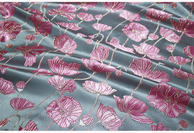 Lotus Jacquard Brocade Fabric: Red Silk Blend, Costume & Decor - 57�ï