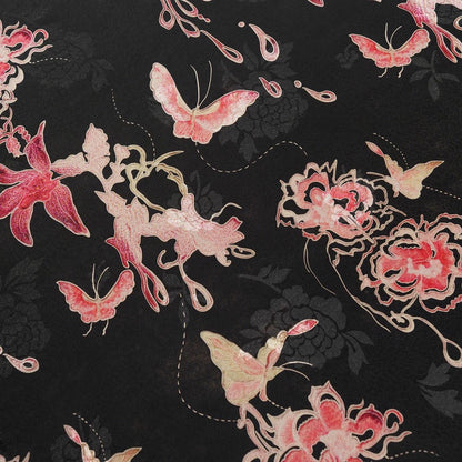 Black Butterfly Floral Xiangyun Silk Fabric ��� Smooth, Skin-Friendly Printed Sandwashed rayo