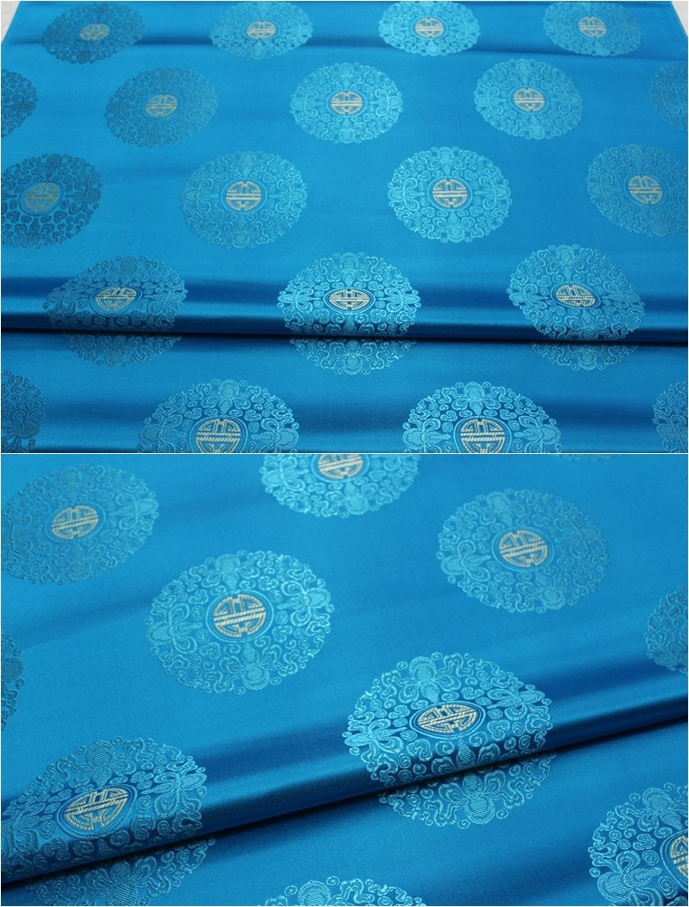 Chinese Fu Symbol Brocade Jacquard Satin Fabric - 29.5"W