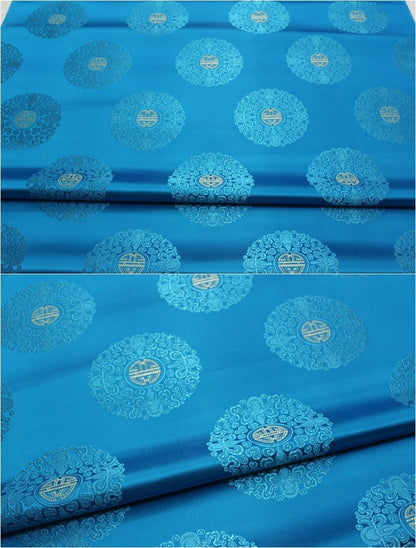 Chinese Fu Symbol Brocade Jacquard Satin Fabric - 29.5"W