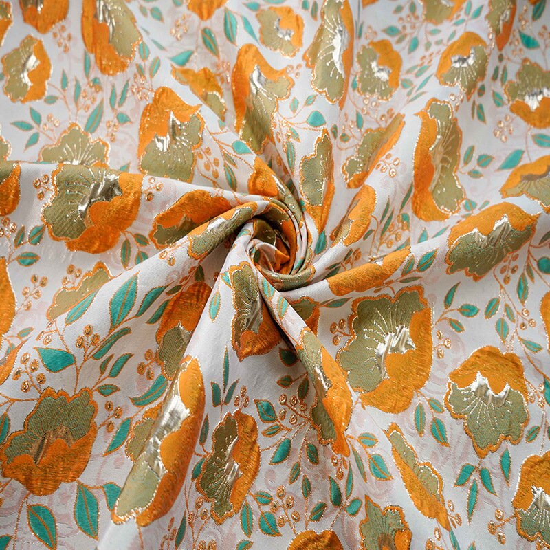 Orange 3D Flower Jacquard Fabric: Upholstery, Costume, Decor - 59"W