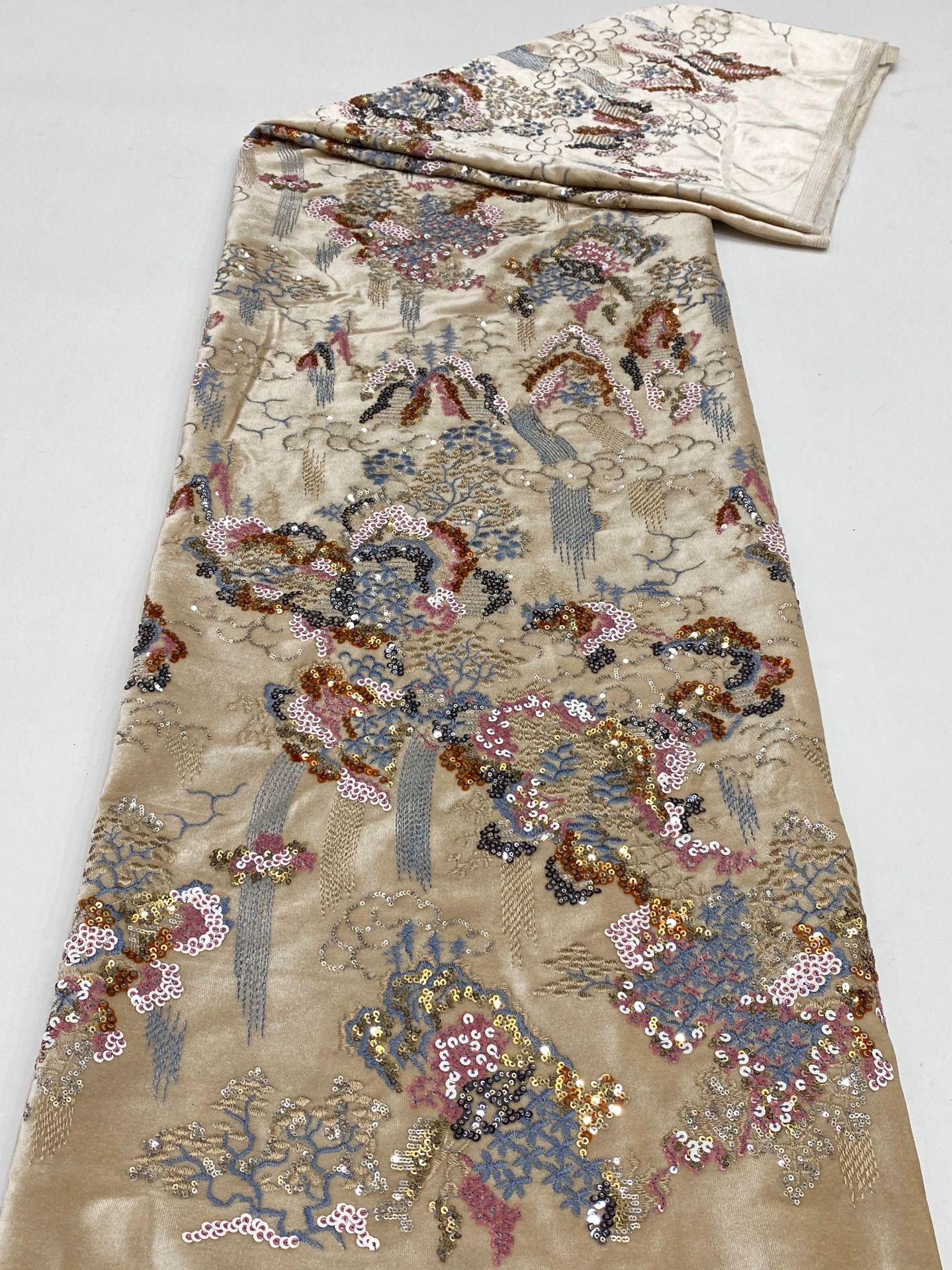 Embroidered Velvet Fabric ��" Wide Plush Material for Sewing & Upholstery