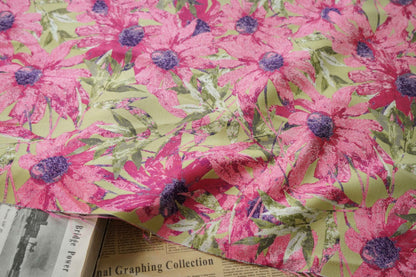 Floral Jacquard Fabric: Island Style Pink Flowers, 55" Wide